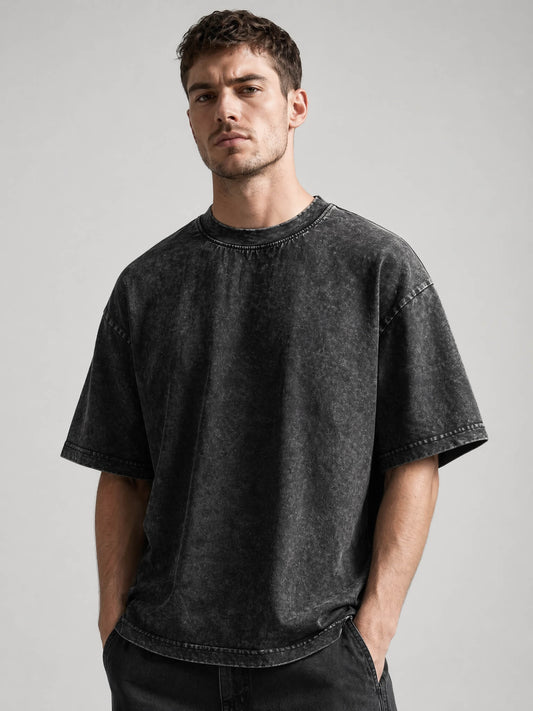 Pure Cotton Distressed Finish Heavyweight Tee | Vintage Acid-Wash