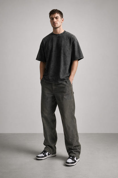 Pure Cotton Distressed Finish Heavyweight Tee | Vintage Acid-Wash