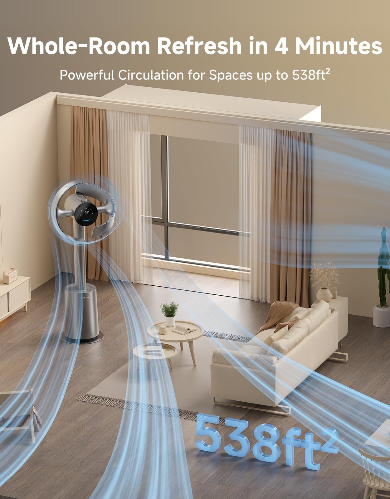 Molura AeroBreeze Smart Air Circulator: Quietest 3D Oscillating Fan for Whole-Room Cooling & Temperature Control