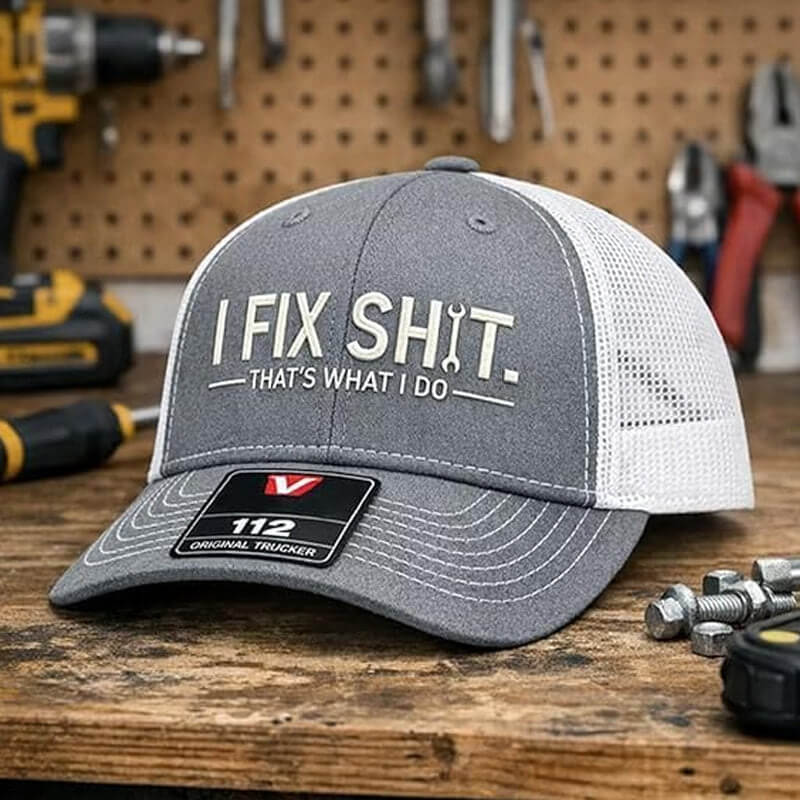Casquette de Routier en Maille avec Broderie « I Fix Shit » – Chapeau de Soleil Respirant pour l'Extérieur🧢☀️
