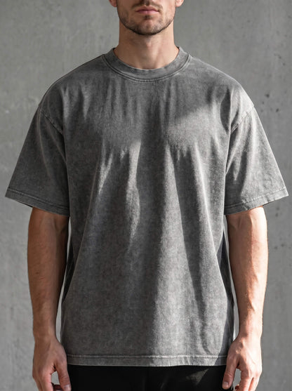 Pure Cotton Distressed Finish Heavyweight Tee | Vintage Acid-Wash