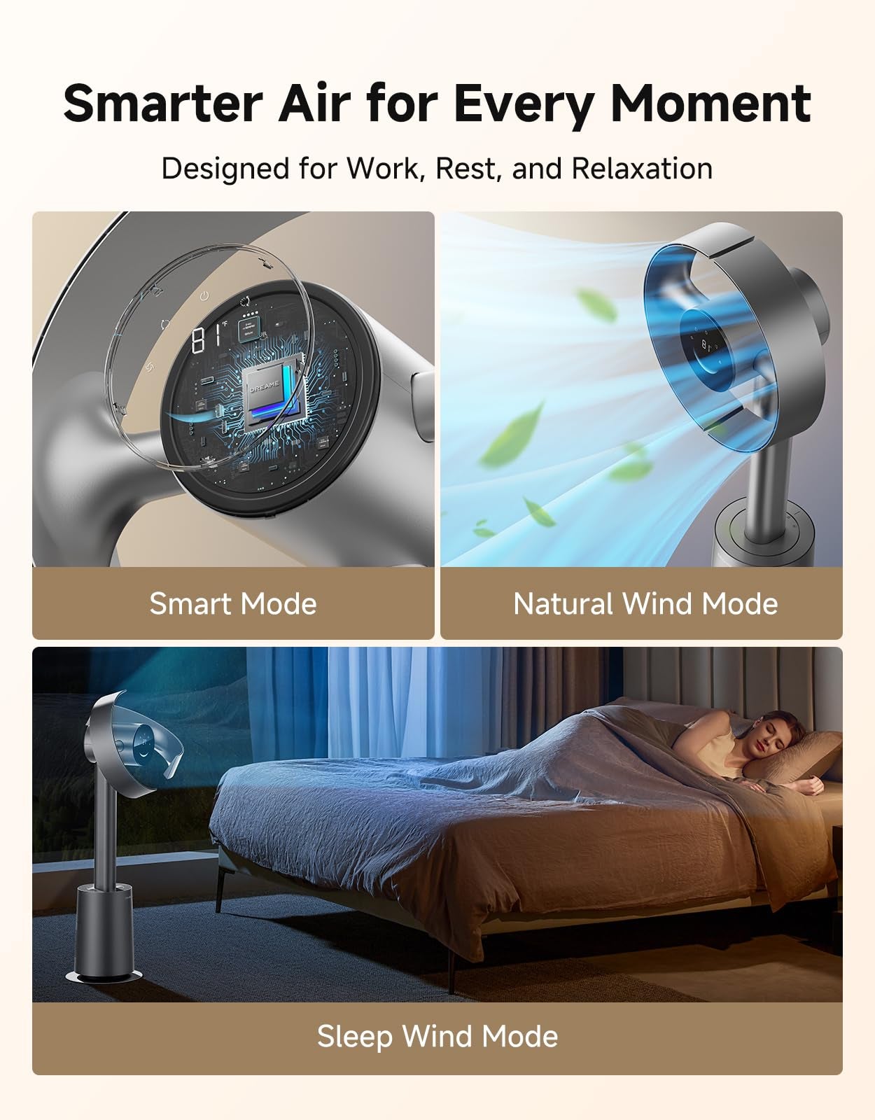 Molura AeroBreeze Smart Air Circulator: Quietest 3D Oscillating Fan for Whole-Room Cooling & Temperature Control