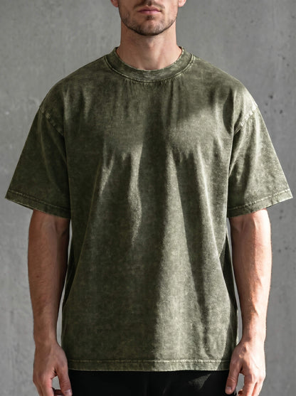 Pure Cotton Distressed Finish Heavyweight Tee | Vintage Acid-Wash