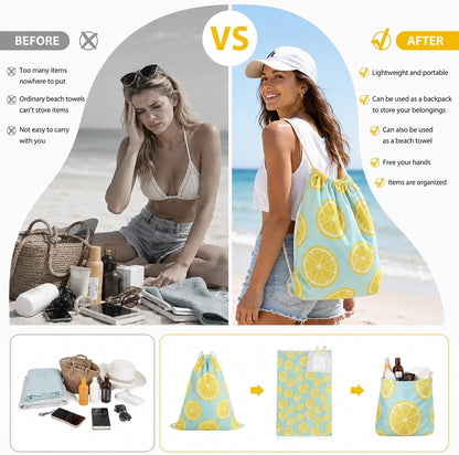2‑in‑1 Convertible Beach Towel & Drawstring Backpack