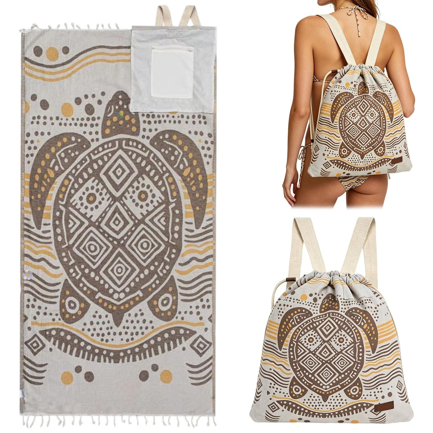 2‑in‑1 Convertible Beach Towel & Drawstring Backpack