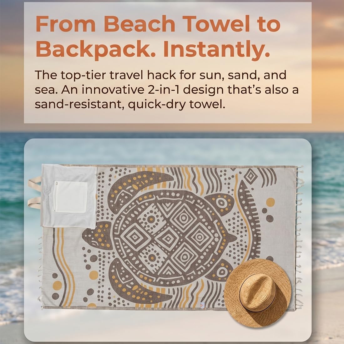 2‑in‑1 Convertible Beach Towel & Drawstring Backpack