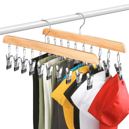 Wooden Legging Hanger with 10 Clips（2 pack）