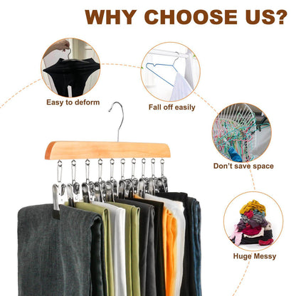Wooden Legging Hanger with 10 Clips（2 pack）