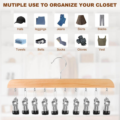 Wooden Legging Hanger with 10 Clips（2 pack）