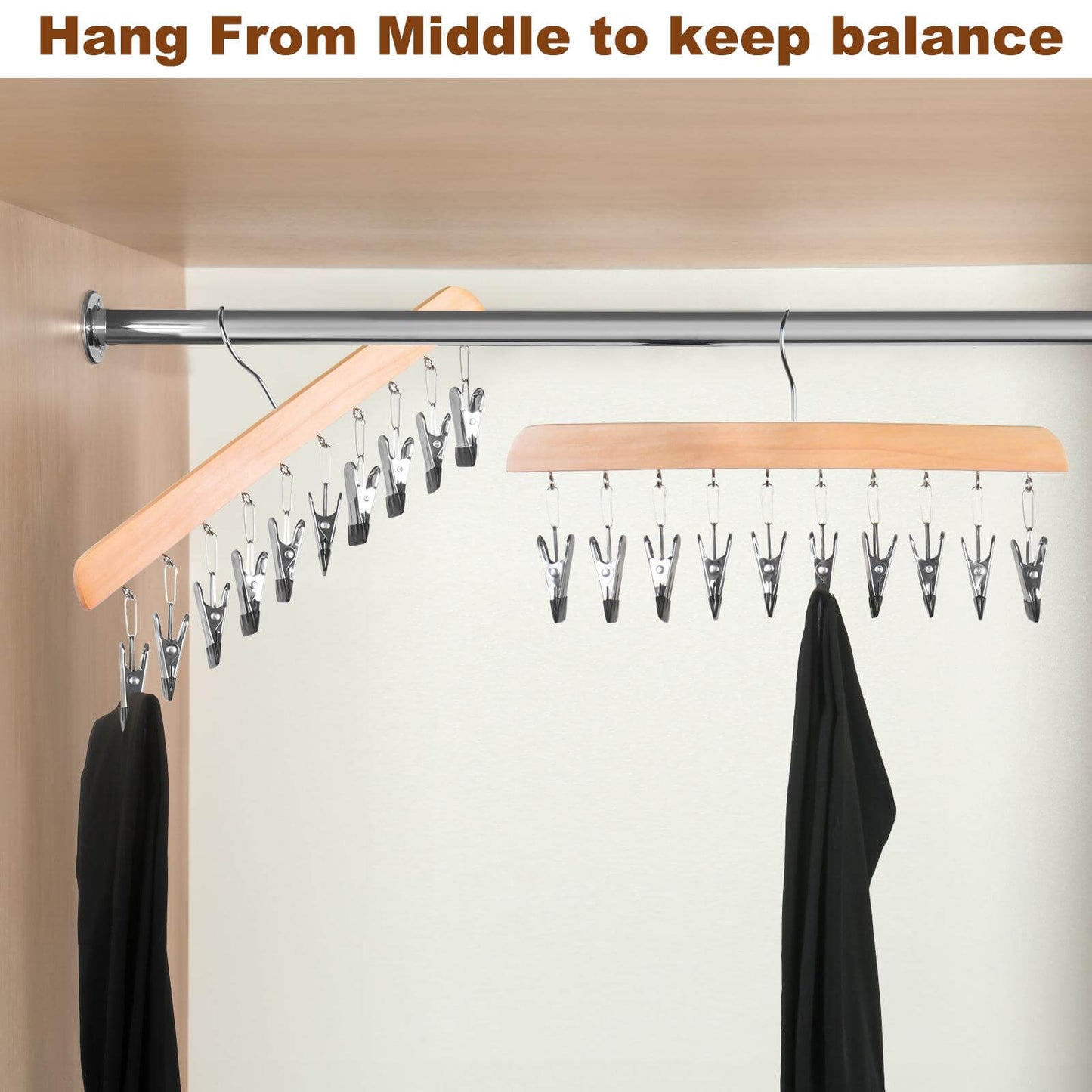 Wooden Legging Hanger with 10 Clips（2 pack）