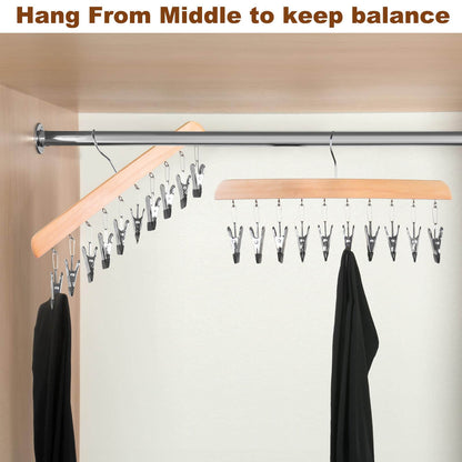 Wooden Legging Hanger with 10 Clips（2 pack）