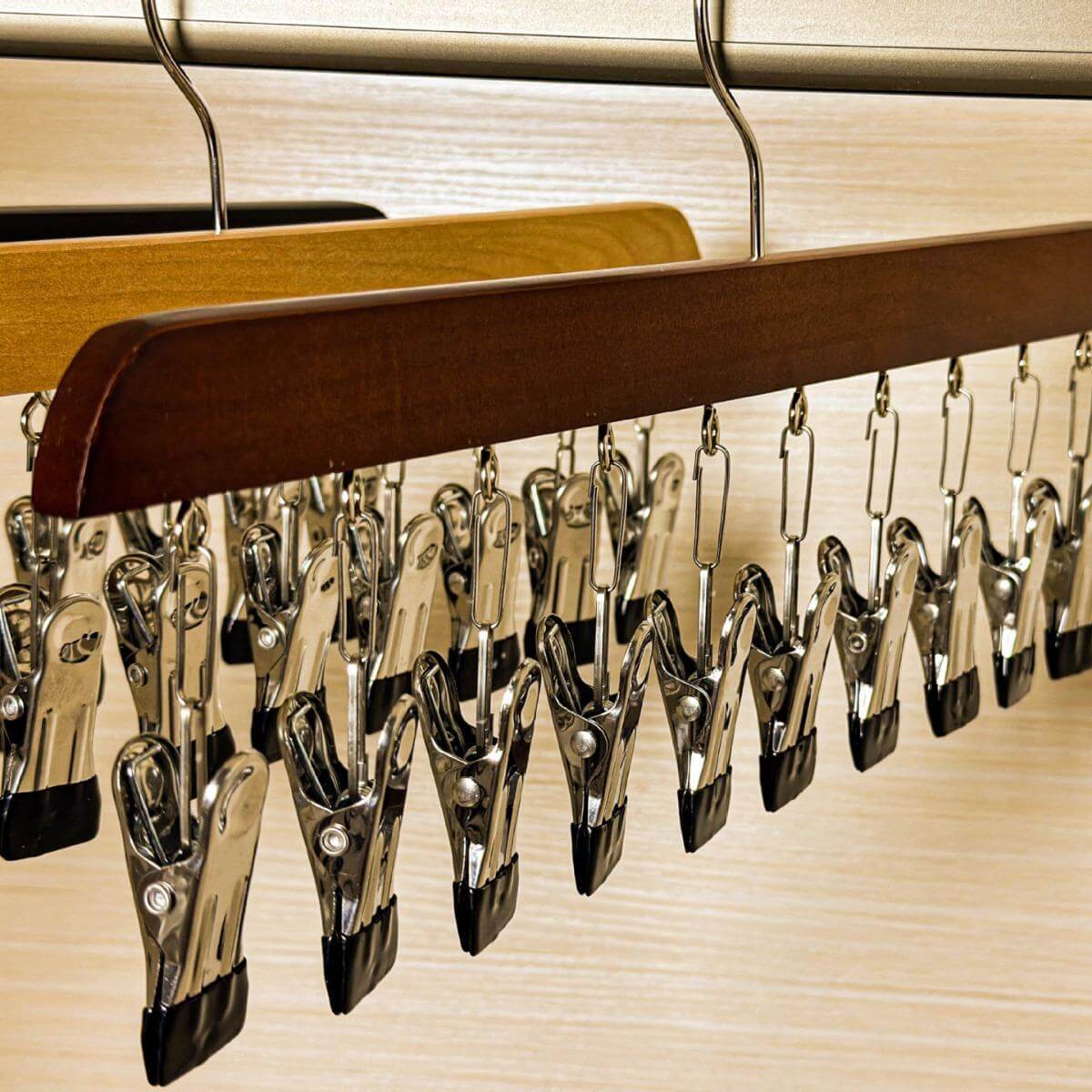 Wooden Legging Hanger with 10 Clips（2 pack）