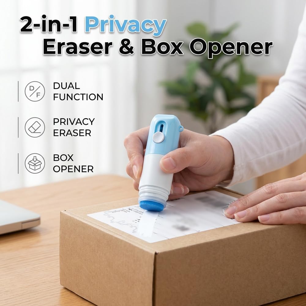 2-in-1 Thermal Paper Privacy Pen with Portable Box Cutter, Express Label Redacting Pen, All-in-One Unboxing & Privacy Protection Tool