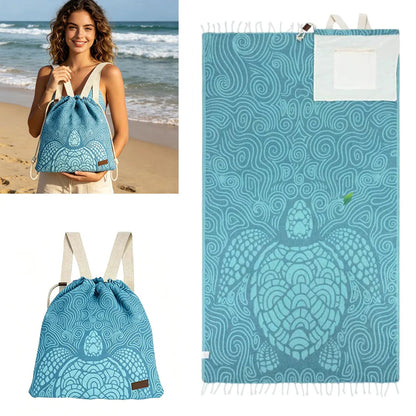 2‑in‑1 Convertible Beach Towel & Drawstring Backpack
