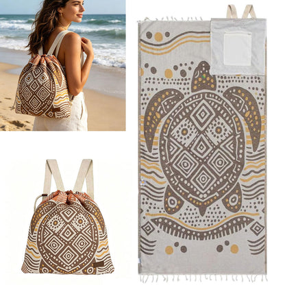 2‑in‑1 Convertible Beach Towel & Drawstring Backpack