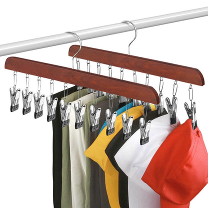 Wooden Legging Hanger with 10 Clips（2 pack）