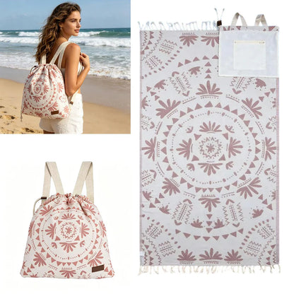 2‑in‑1 Convertible Beach Towel & Drawstring Backpack