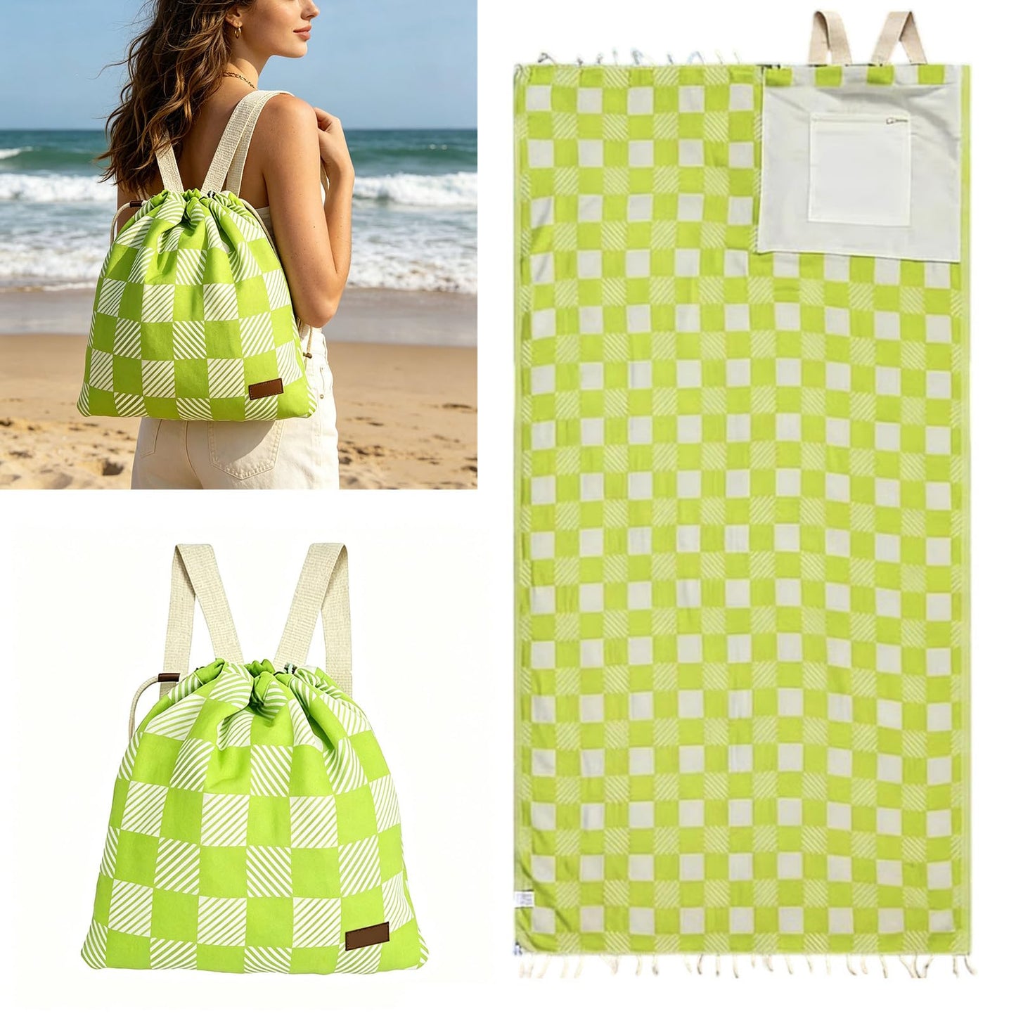 2‑in‑1 Convertible Beach Towel & Drawstring Backpack