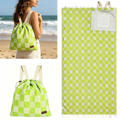 2‑in‑1 Convertible Beach Towel & Drawstring Backpack