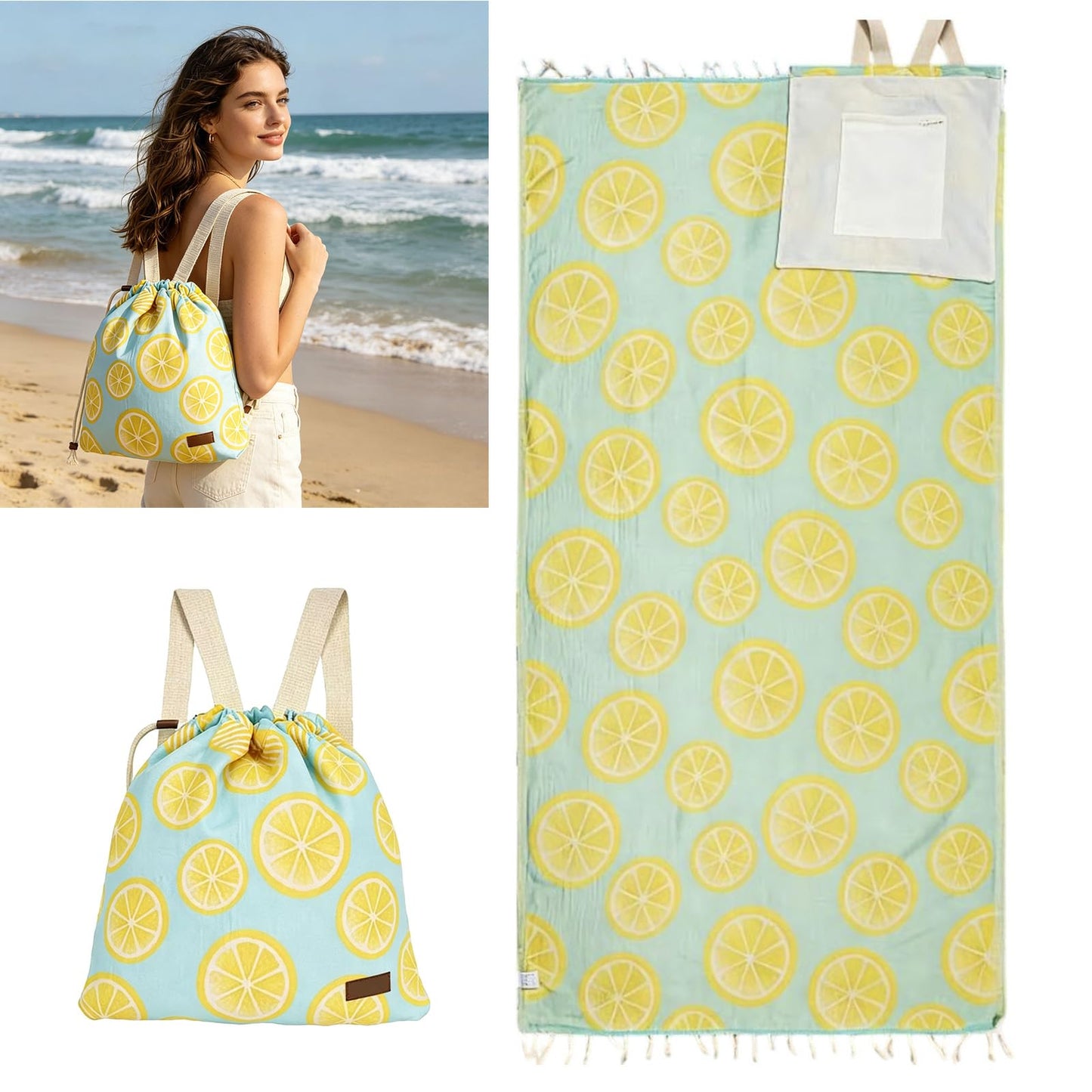 2‑in‑1 Convertible Beach Towel & Drawstring Backpack