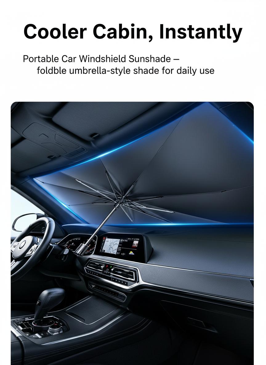 Foldable car sunshade that blocks heat and UV radiation