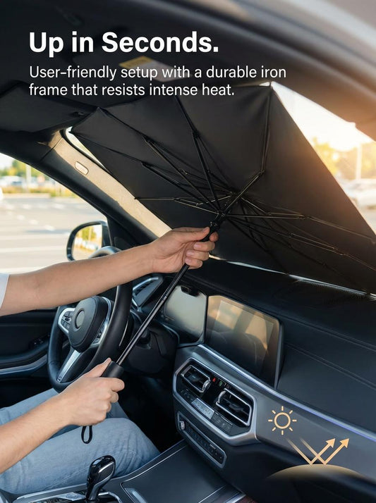Foldable car sunshade that blocks heat and UV radiation