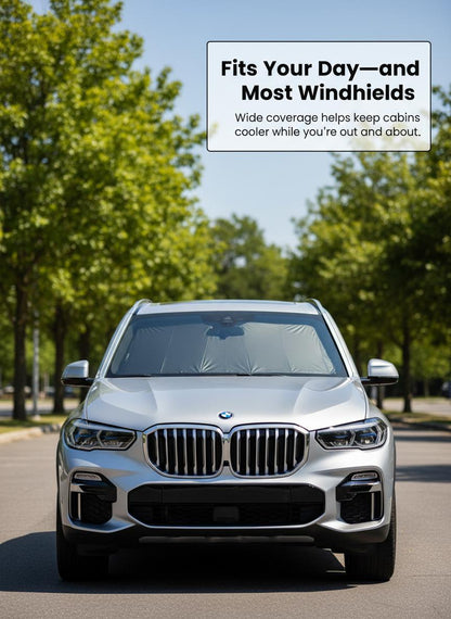 Foldable car sunshade that blocks heat and UV radiation